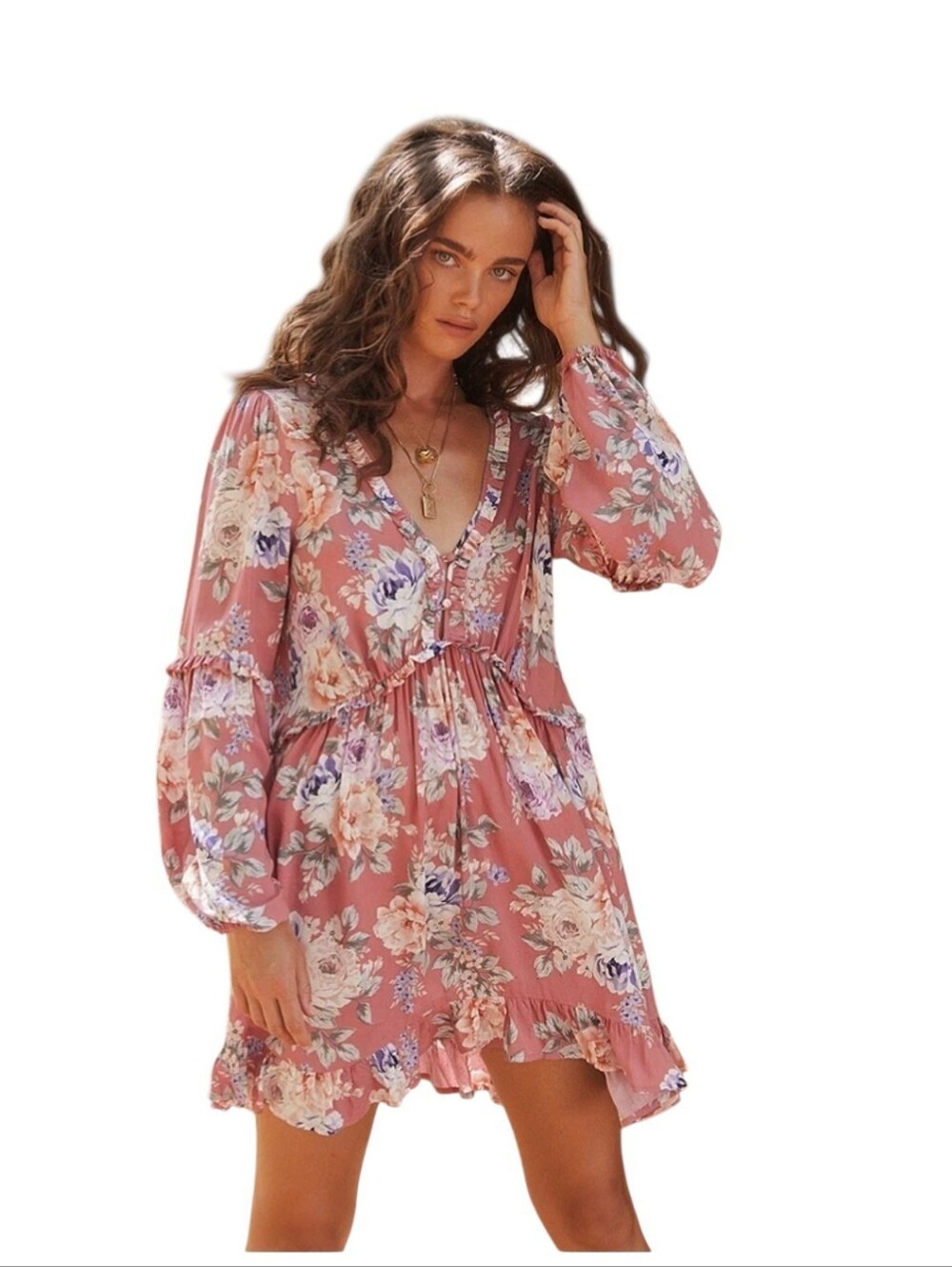 AUGUSTE THE LABEL Pink Floral Flowy Mini Dress - Size 6